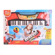 Organo Teclado Musical Con Asiento Con Luces Y Sonido 53cm Color Rojo