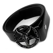 Cinto Couro Ecológico Fivela Pentagrama Bode Baphomet Goetia