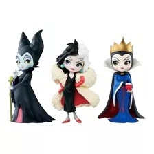 3 Miniaturas Bonecas Vilãs Disney Cruella Malévola Rainha Má