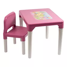 Mesa Infantil Rosa Princesinhas Com Cadeira