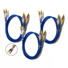 Kit 3 Cabo Carro Som Rca Blindado 1 Metro Cada Azul