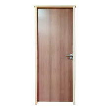 Puerta Interior Madera Mdf Y Eucalipto Cerradura Y Manija L Color Marrón