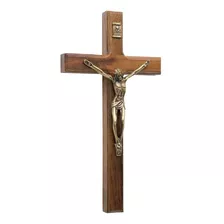 Crucifixo De Parede Madeira Metal Dourado Tradicional 19 Cm