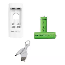 Cargador Usb Recyko Gp + 2 Pilas Aa 2700mh