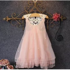 Vestido Rosa Niñas Encaje Perlas