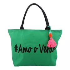 Bolsa Saco Feminina De Praia Moda Amo Verão Ecobag Cor Verde