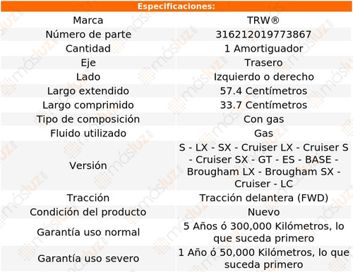1- Amortiguador Gas Trasero Izq/der Firenza Fwd 82/88 Trw Foto 2