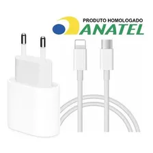 Cabo + Fonte Compatível iPhone SE X Xr 11 12 13pro Usb-c 20w Branco