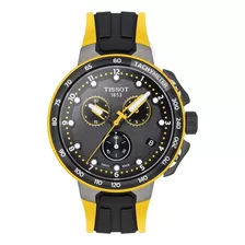 Reloj Pulsera Tissot Special Collections T-race Cycling De Cuerpo Color Gris, Analógico, Para Hombre, Fondo Negro, Con Correa De Silicona Color Negro Y Amarillo, Agujas Color Amarillo Y Blanco, Dial B