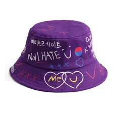 Boné Chapéu Bucket Hat Rosa Preto Face Hate Love Me You Sad