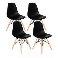 Conjunto 4 Cadeiras Charles Eames Eiffel Concha Fixa - Preto