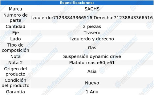 Par Amortiguadores Gas Traseros 550i Gt Xdrive 10 Sachs Foto 2