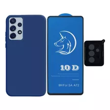 Estuche Silicone Case + Vidrio + V Cámara Para Samsung A72