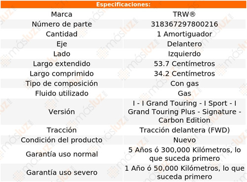 1- Amortiguador Gas Delantero Izquierdo 6 2014/2021 Trw Foto 2