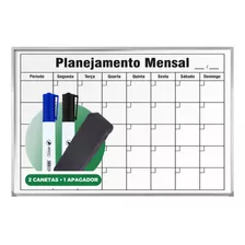 Quadro Lousa Planejamento Mensal Moldura Aluminio 90x60 +kit