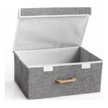 Caja Canasto Organizador De Tela Lino Plegable 33x24x18 Lima Color Gris Oscuro