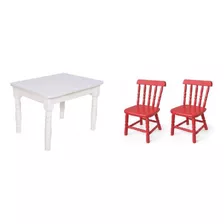 Conjunto Infantil Mesa 68x52cm Com 2 Cadeiras Madeira