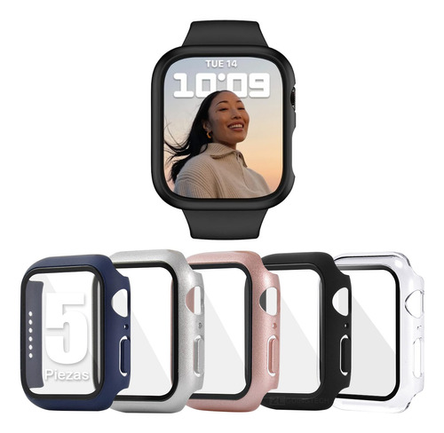 5pcs Case Cristal Templado Para Apple Watch Series 8 7 6 5 4