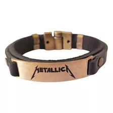 Pulseira De Couro Masculina Bracelete Metallica Rock In Rio
