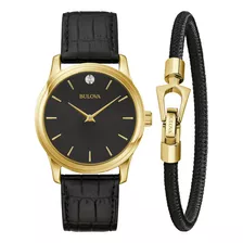 Reloj Bulova C/pulsera Corporate Para Hombre Set 97k100 Ts Color De La Correa Negro Color Del Bisel Dorado Color Del Fondo Negro