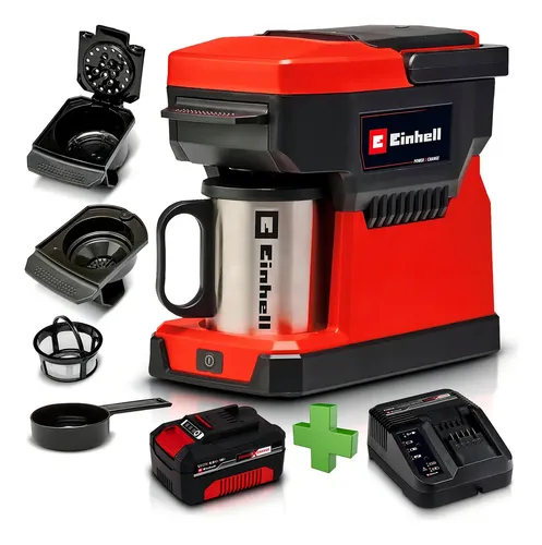 Cafetera Inalambrica Einhell Filtro Monodosis + Bat 4.0 Ah Color Rojo