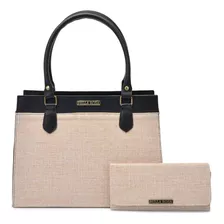 Bolsa Feminina Pasta Lona Ecológico Tote + Carteira Feminina