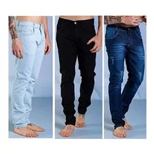 Kit 3 Calça Jeans Masculina Slim Elastano Com Lycra