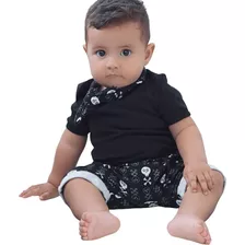 Body Preto Bebê Manga Curta 100% Algodão Egípcio Proteção Uv