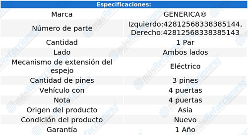 2 Espejos Laterales Elect Generica Mirage Del 2015 Al 2021 Foto 2