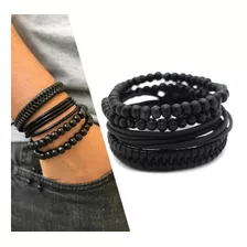 Combo Pulseiras Masculinas C/ 4 Pulseiras Ajustável