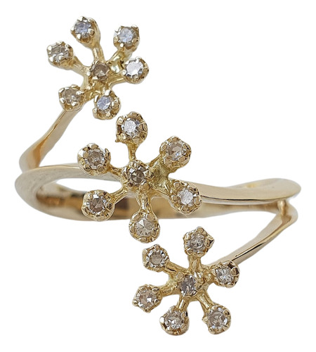Anel Flores Ouro Amarelo 18k 750 E Diamantes 0,21ct Amarelo 20