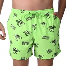 Short Masculino Praia Verde Neon Não Aguenta Bebe Leite