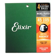 Set De Cuerdas Elixir Nanoweb 45-105 Nickel Steel Para Bajo