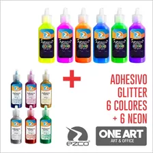 Adhesivo Pegamento Glitter Ezco Pomo 21grs X12 Colores
