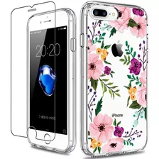 Funda Floreada Para iPhone 8 Plus Con Protector De Pantalla