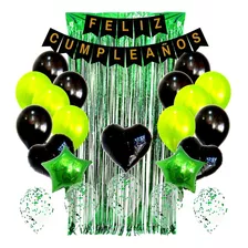 Pack Set Decoración Cotillón Inflable Color Negro Y Verde