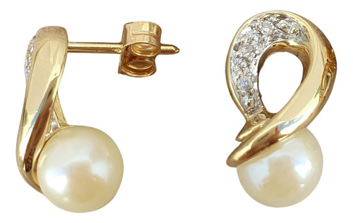 Brinco De Diamantes E Pérolas Cultivadas De Ouro 18k 750 Amarelo