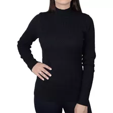 Blusa Feminina Alpelo Tricot Suéter Gola Alta Preta - 109004