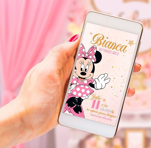 Invitacion Tarjeta Digital Para Celular Cumpleaños Minnie