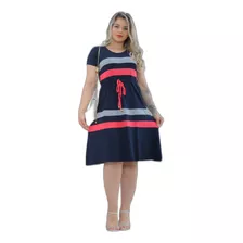 Vestido Náutico Casual Em Viscolycra Com Listras Coloridas