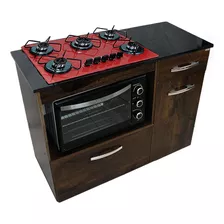 Kit Balcão Violeta Ipê + Cooktop Vermelho 5 Bocas Forno 60l 