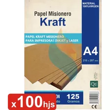 Papel Kraft A4 Misionero 125gr Resma 100 Hojas Madera Marron