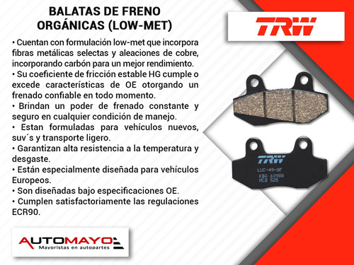 Balatas Bajos Metales Delanteras Trw Nissan 300zx 84-89 Foto 4