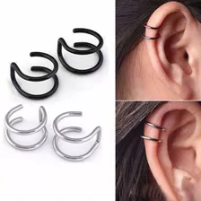 2 Pares De Piercing Aço Inox Falso Fake Preto E Prata