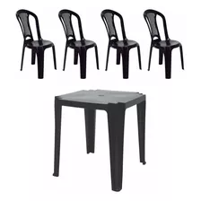 Conjunto Mesa Cadeiras Preta Sem Braço Tramontina 5 Peças