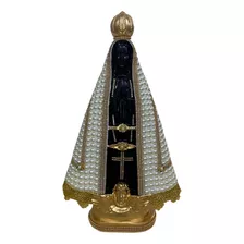 Nossa Senhora Aparecida 40cm Perola Bege Centro Preto Gesso