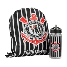 Kit Timão Corinthians Garrafa Bico 450ml + Mochila Saco Cor Plástico