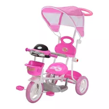 Triciclo Capota Infantil Cesta Haste Empurrar Luzes Pedalar 