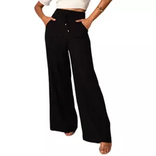 Calça Feminina Pantalona Cintura Alta Com Bolsos Viscolinho