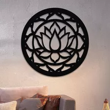 Mandala Flor De Lótus Em Mdf Pintado De Preto - 45x45cm